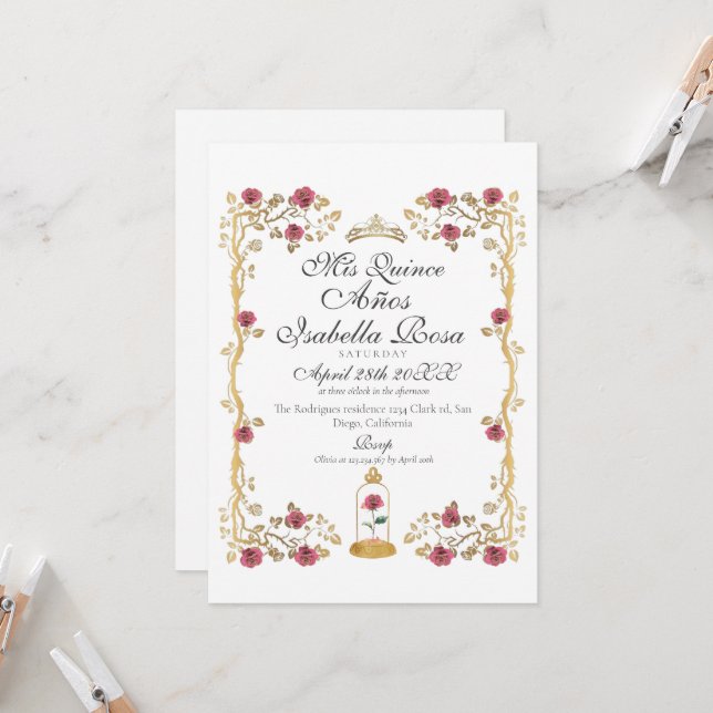 Convites Beast & the Beauty Mis Quince Años (Frente/Verso In Situ)