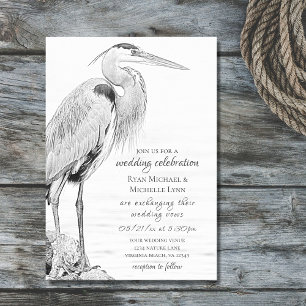 Convites Beautiful Blue Heron Water Bird Sketch Wedding
