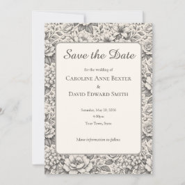 Convites Beautiful Etched Charcoal Colored Flowers Classic 