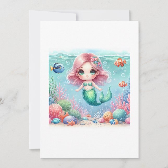 Convites beautiful mermaid kawaii (Frente)