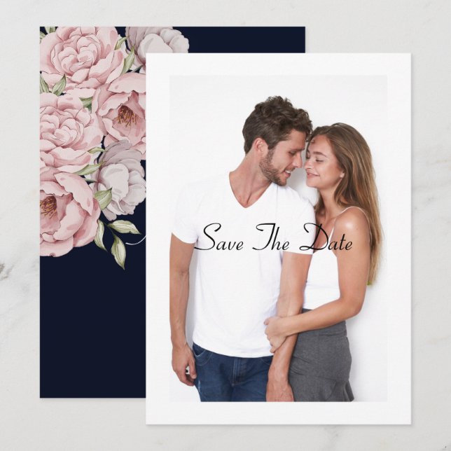 Convites beautiful peony save the date wedding card (Frente/Verso)