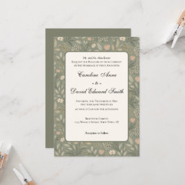Convites Beautiful Soft Flowers on Sage Green Muted Earthy