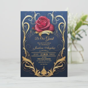 Convites Beauty and the Beast Rosa Vermelha Sweet 