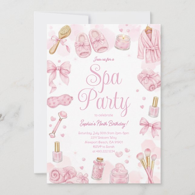 Convites Beauty Spa Day Pink Party Invitation (Frente)