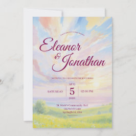 Convites Beauty Sunset Watercolor Wedding Invitation