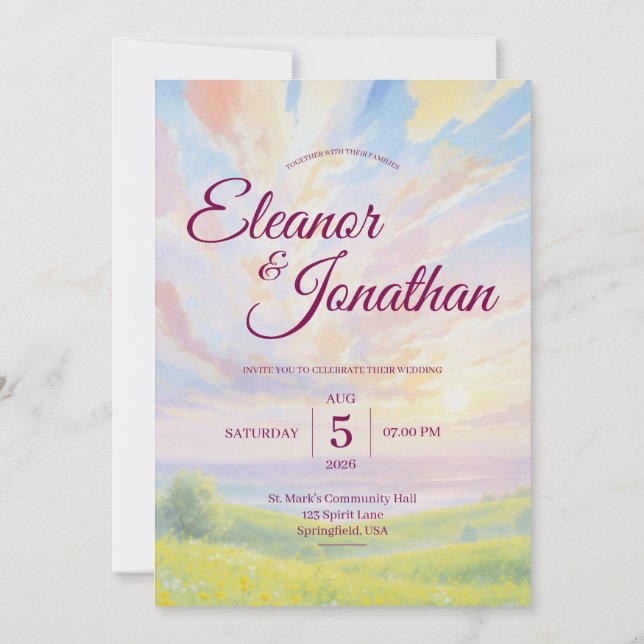 Convites Beauty Sunset Watercolor Wedding Invitation (Verso)