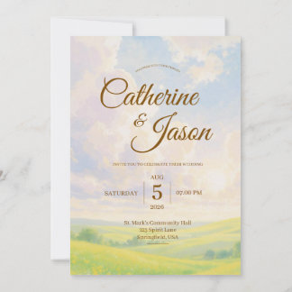 Convites Beauty Watercolor Scenery Wedding Invitation