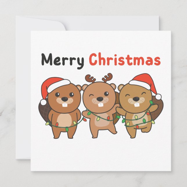 Convites Beaver Christmas Animals Beavers Merry Christmas I (Frente)