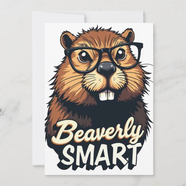 Convites Beaverly Smart - Castor Engraçado com Gráfico de Ó (Frente)