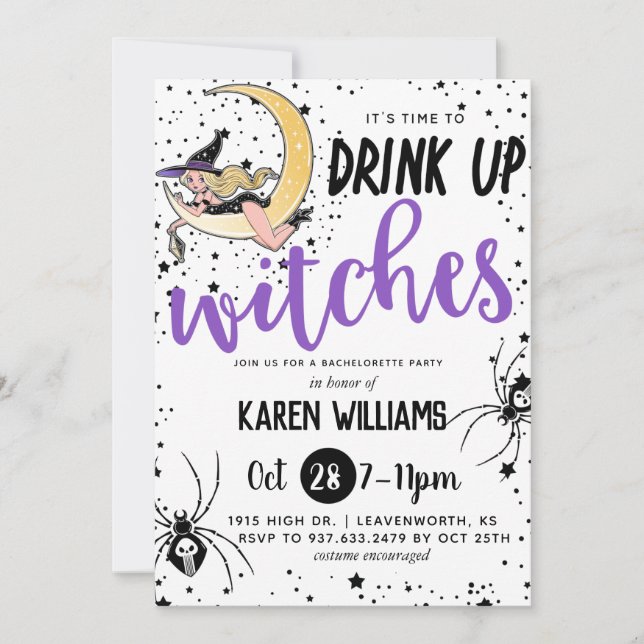 Convites Beba as bruxas na Festa de solteira do Dia das Bru (Frente)