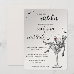 Convites Beba Até o Fim Bruxas Esqueleto Halloween Coquetel