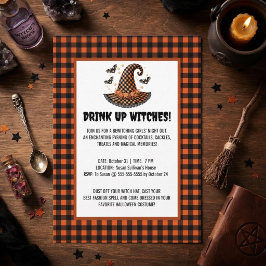 Convites Beba Bruxas Gingham Chapéu de Bruxa Halloween