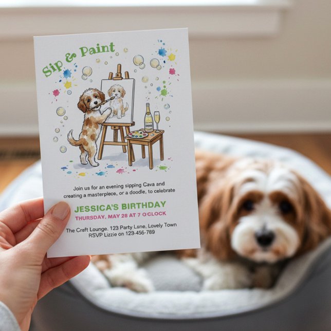 Convites Beba e Pinte a Festa de Aniversário do seu Pet Cav (Sip and Paint party - whether you paint pet portraits or doodles, pair with a glass of bubbly!)