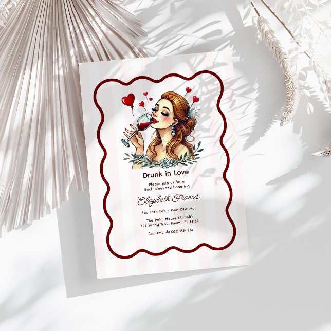 Convites Bêbada de Amor Vinho Tinto Despedida de Solteira (Drunk in Love Red Wine Bachelorette Weekend Invitation)