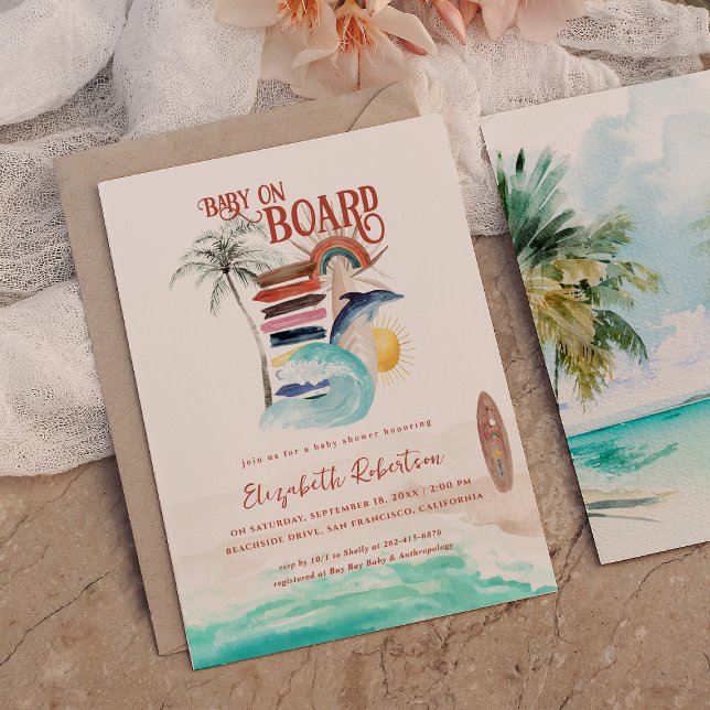 Convites Bebê a Bordo | Churrasco de Bebê Boho Surf (Criador carregado)