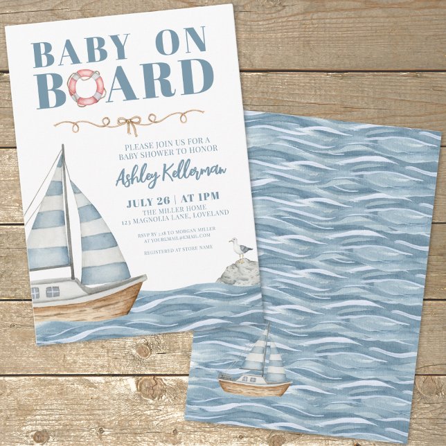 Convites Bebê a Bordo Churrasco de Bebê Náutico Menino (Baby On Board Nautical Boy Baby Shower Invitation)