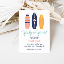 Convites Bebê a Bordo Pink Surfboard Baby Shower