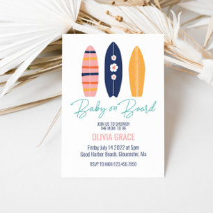 Convites Bebê a Bordo Pink Surfboard Baby Shower