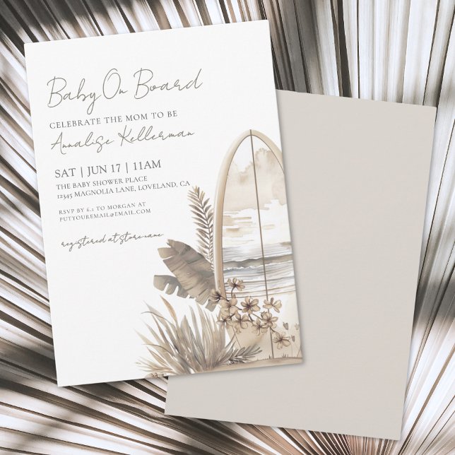 Convites Bebê a Bordo Verão Boho Festa de Bebê à Beira-Mar (Baby On Board Summer Boho Beach Baby Shower Invitation)