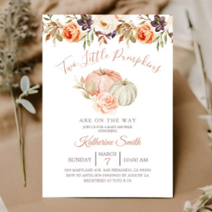 Convites Bebê Abóbora de Outono Duas Pequenas Festas de Chá