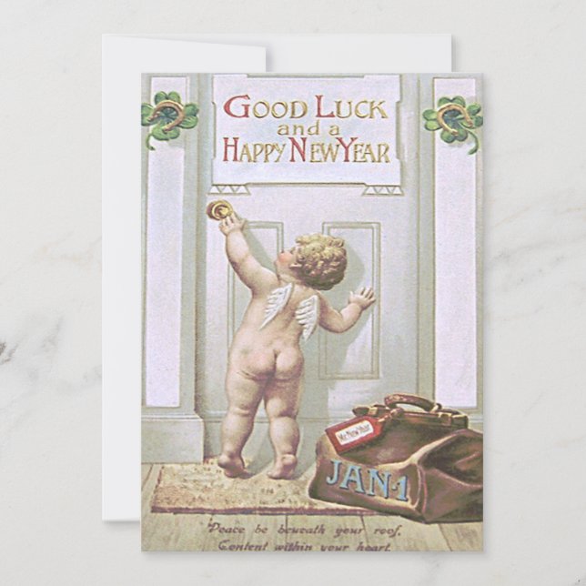 Convites Bebê Ano Novo Cherub Angel Quatro Folha (Frente)