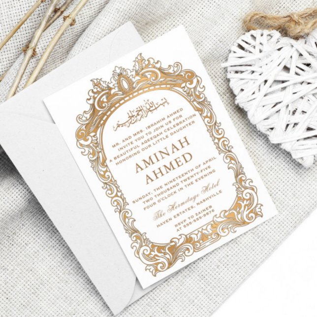 Convites Bebê Aqiqa Aqeqa Islâmica da fronteira Dourada clá (Criador carregado)