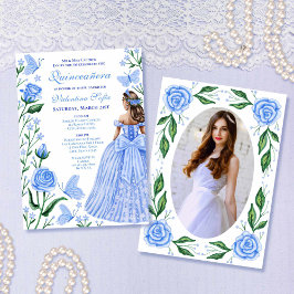 Convites Bebê Azul Borboletas Princesa Foto Quinceanera