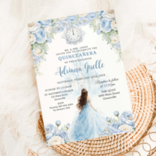 Convites Bebê Azul Branco Floral Cinderela Quinceanera 15