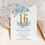 Convites Bebê Azul Floral Dourado Doce 16 Dezesseis Anivers<br><div class="desc">Personalize este elegante convite de 16 anos floral floral de bebê azul doce, com a sua própria redação, de forma fácil e rápida. Basta clicar no botão Editar usando ferramentas de Design para editar o texto, o texto, o estilo da fonte, o tamanho da fonte, a cor da fonte, adicionar...</div>