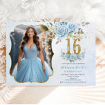 Convites Bebê Azul Floral Dourado Doce Dezesseis Foto de An<br><div class="desc">Personalize este elegante convite para fotos / fotos de aniversário do Sweet 16 floral, azul-bebê elegante, com a sua própria redação fácil e rápida. Basta clicar no botão Editar usando ferramentas de Design para editar o texto, o texto, o estilo da fonte, o tamanho da fonte, a cor da fonte,...</div>