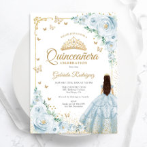 Bebê Azul Rosa de Aquarela Dourada Quinceanera