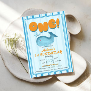 Convites Bebê Baleia Azul Fofo Aniversário de 1 Ano