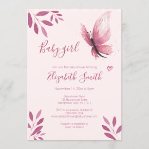 Convites Bebê-bebê borboleta rosa-d'água