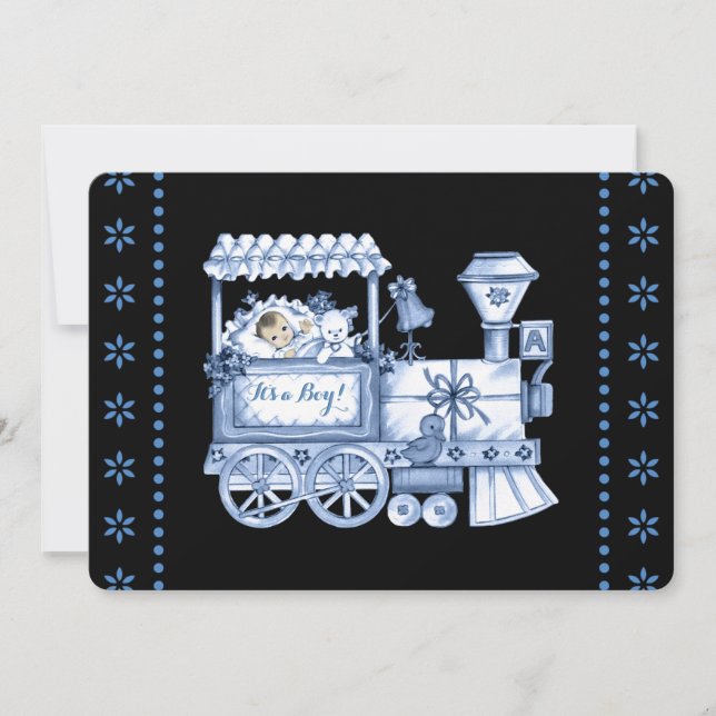 Convites Bebê Blue Train Baby Boy Chá (Frente)