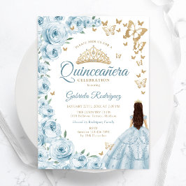 Convites Bebê Blue Watercolor Quinceanera Dourada Floral