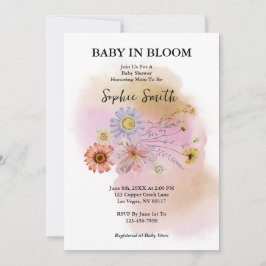 Convites Bebê Boêmio Em flor Aquarela de Flor Silvestre