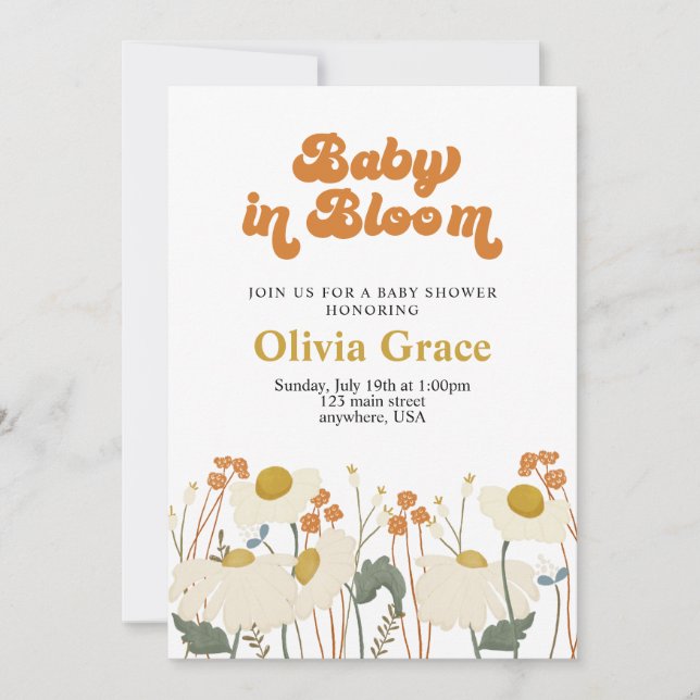 Convites Bebê Boho em Flor Bebe Reborn chá de bebê (Frente)