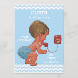 Convites Bebê Bonito Menino no Telefone 1º Aniversário Chev