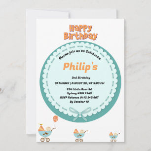 Convites Bebê bonito no aniversário do carrinho