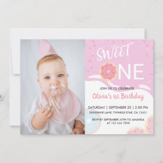 Convites Bebê borrifado rosa doce primeiro aniversario de u