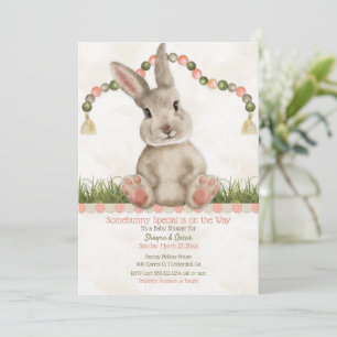 Convites Bebê Bunny Peach Ivory