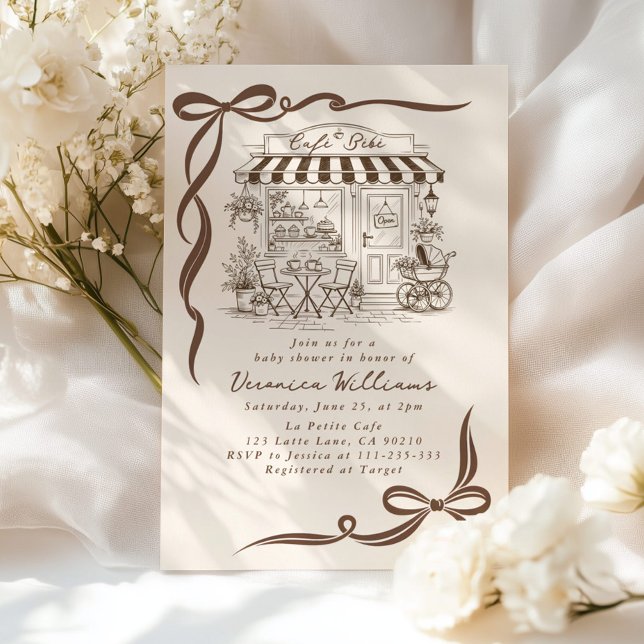 Convites Bebe Cafe Parisian Theme Bow Coffee Baby Shower (Criador carregado)