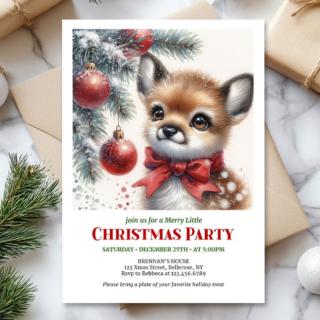 Convites Bebê cervo adorável floresta nevada aquarela aconc (Lovely baby deer snowy forest watercolor cozy winter Christmas invitation

)