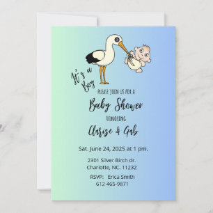 Convites Bebê Chá com Storey & Baby, Azul&Verde