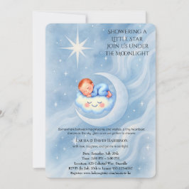 Convites Bebê Chá Convidar Estrelas à Lua Aquarela