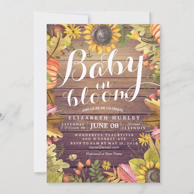 Convites Bebê chá de fraldas no Bloom Maple Pumpkin Sunflow (Frente)