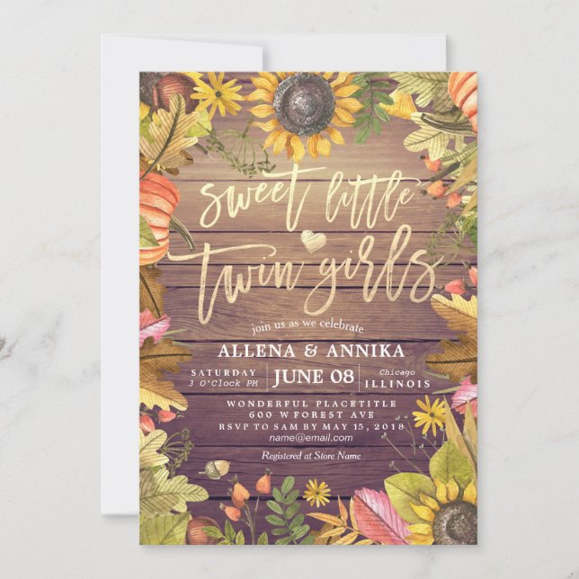 Convites Bebê Choreira Convida Pequenas Garotas Gêmeas Doce (Frente)