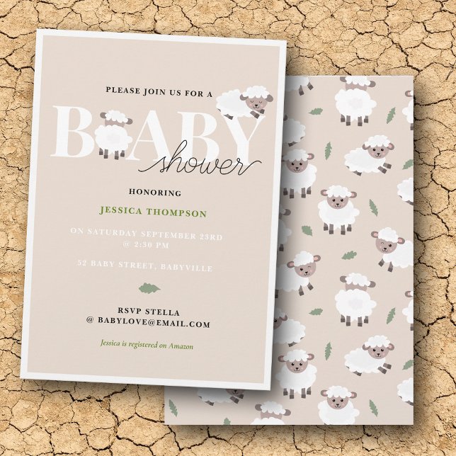 Convites Bebê Chuveiro Animais Fofos da Fazenda Cordeiro Fo (Cute Lamb Modern Cute Farm Animals Baby Shower Invitation)