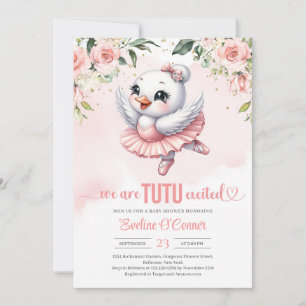 Convites Bebê cisne com tutu cor-de-rosa pincelado e ouro