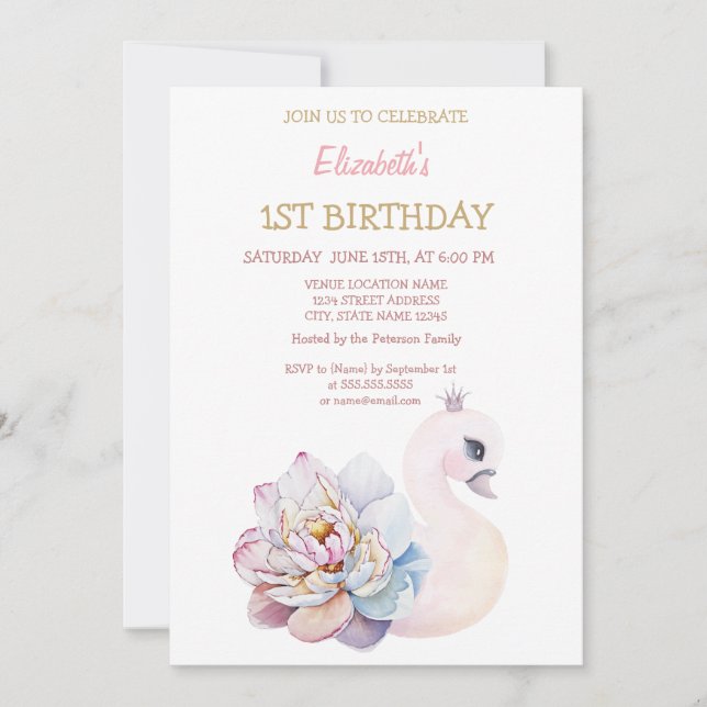 Convites Bebê Cisne Fofo Flor Listrada Aniversário   (Frente)